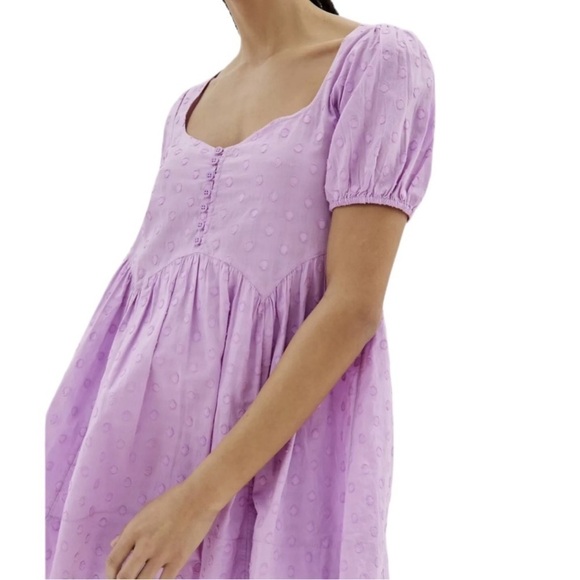 Urban Outfitters UO Maci Polka Dot Mini Dress Puff Sleeve Lilac - Picture 5 of 14